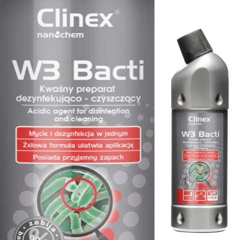 Płyn bakteriobójczy do dezynfekcji i odgrzybiania łazieniek i urządzeń sanitarnych CLINEX W3 Bacti 1L Clinex