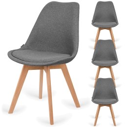 Krzesło skandynawskie MONZA GRANDE Zestaw 4 sztuki GREY FABRIC Lugano