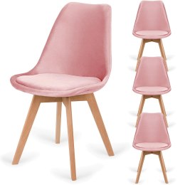 Krzesło skandynawskie MONZA GRANDE Zestaw 4 sztuki PINK VELVET Lugano