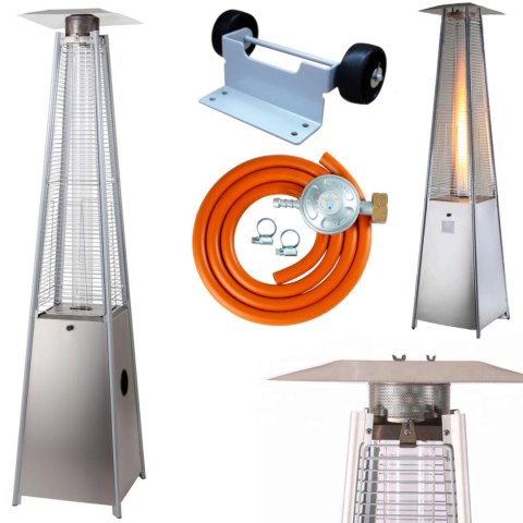Lampa tarasowa grzejnik promiennik gazowa ogrodowa PIRAMIDA STAL NIERDZEWNA na gaz LPG MEVA