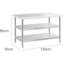 Stół blat roboczy centralny stalowy 2 półki 120 x 70 cm do 200 kg Royal Catering