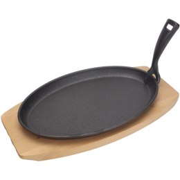 Półmisek żeliwny z drewnianą podstawą uchwytem gorący talerz 280 x 140 mm Hendi