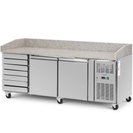 Stół chłodniczy do pizzy 2 komory 7 szuflad na kółkach 390 l 202 x 80 x 100 cm Royal Catering