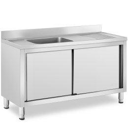 Zlew basen gastronomiczny jednokomorowy z szafką z drzwiami przesuwnymi lewy 140 x 60 x 94.5 cm Royal Catering