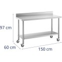 Stół metalowy gastronomiczny na kółkach z półką i rantem STAL 60 x 150 cm Royal Catering