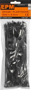 OPASKI PLASTIKOWE PA6.6 100SZT. CZARNE 200*2.5 EPM