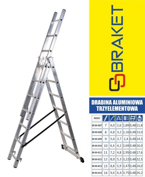 DRABINA ALUMINIOWA 3-ELEMENTOWA 640CM 11+11+11 SZCZEBLI BRAKET DRABINA ALUMINIOWA 3-ELEMENTOWA 640CM 11+11+11 SZCZEBLI BRAKET