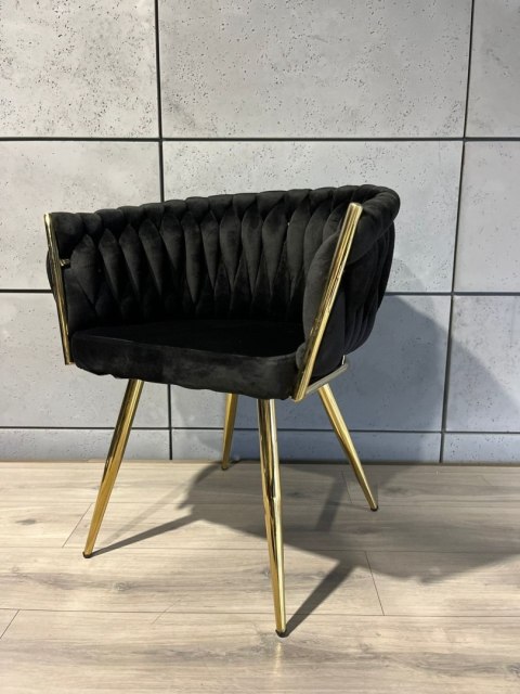Krzesło plecione Lugano fotel TRECCIA BLACK VELVET GOLD Lugano Krzesło plecione Lugano fotel TRECCIA BLACK VELVET GOLD Lugano