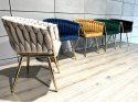 Krzesło plecione Lugano fotel TRECCIA GREY VELVET GOLD Lugano
