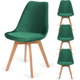 Krzesło skandynawskie MONZA GRANDE Zestaw 4 sztuki GREEN VELVET Lugano