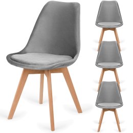 Krzesło skandynawskie MONZA GRANDE Zestaw 4 sztuki GREY VELVET Lugano