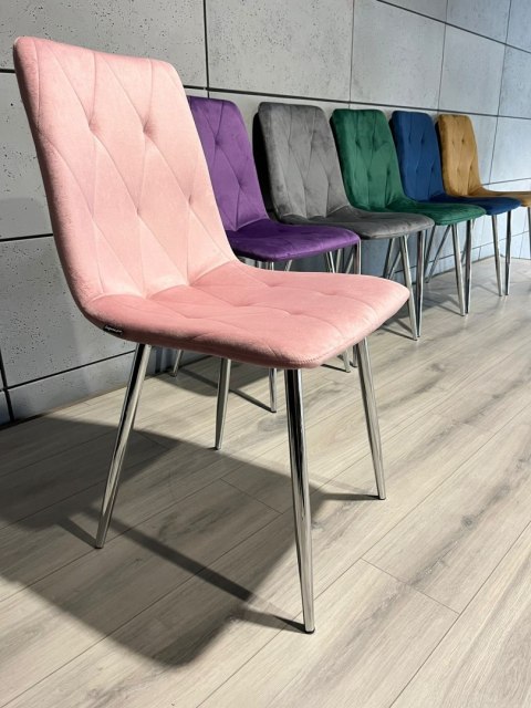 Krzesło tapicerowane BORGO VELVET PINK SILVER Lugano Krzesło tapicerowane BORGO VELVET PINK SILVER Lugano